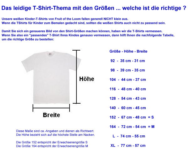 weisse Tshirts Abmessungen Grssen